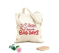 AILOONG Bolsas de lona con estampados personalizables Está bien tener días malos, salud mental, diálogo interno positivo, citas motivacionales Tela de 340g/m² de grosor Combina con la ropa