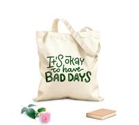 AILOONG Bolsas de lona con estampados personalizables Está bien tener días malos, salud mental, diálogo interno positivo, citas motivacionales Tela de 340g/m² de grosor Combina con la ropa