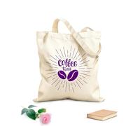 AILOONG Bolsas de lona con estampados personalizables Letras vintage de la hora del café con silueta de granos de café y rayos de sol Tela de 340g/m² de grosor Combina con la ropa