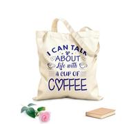 AILOONG Bolsas de lona con estampados personalizables No puedo hablar de la vida con una taza de café tipografía café listo Tela de 340g/m² de grosor Combina con la ropa