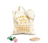 AILOONG Bolsas de lona con estampados personalizables No puedo hablar de la vida con una taza de café tipografía café listo Tela de 340g/m² de grosor Combina con la ropa