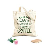 AILOONG Bolsas de lona con estampados personalizables No puedo hablar de la vida con una taza de café tipografía café listo Tela de 340g/m² de grosor Combina con la ropa