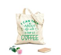 AILOONG Bolsas de lona con estampados personalizables No puedo hablar de la vida con una taza de café tipografía café listo Tela de 340g/m² de grosor Combina con la ropa