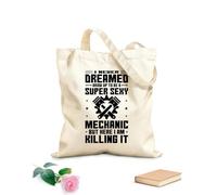 AILOONG Bolsas de lona con estampados personalizables Nunca soñé con ser un mecánico súper sexy cuando era niño. Tela de 12 oz de grosor Combina con la ropa 31x36cm Mediano