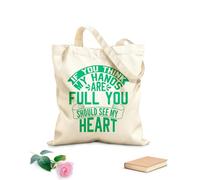 AILOONG Bolsas de lona con estampados personalizables Si crees que tengo las manos ocupadas, deberías ver mi plantilla de diseño tipográfico de corazón. Tela de 340g/m² de grosor Combina con la ropa