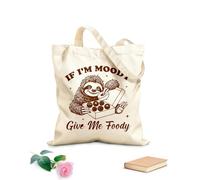 AILOONG Bolsas de lona con estampados personalizables Si estoy de mal humor, dame un perezoso con comida, tipografía divertida, animal gracioso, perezoso vintage. Tela de 340g/m² de grosor