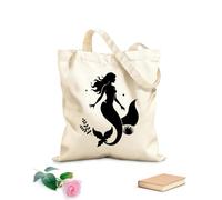 AILOONG Bolsas de lona con estampados personalizables sirena y vida marina sirena mística con vida marina Tela de 12 oz de grosor Combina con la ropa 31x36cm Mediano