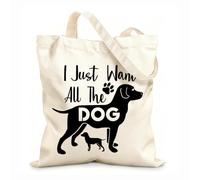 AILOONG Bolsas de lona con estampados personalizables Solo quiero toda la tipografía de letras con citas de perros con siluetas de perros. Tela de 12 oz de grosor Combina con la ropa 35x40cm Grande