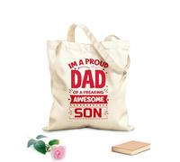 AILOONG Bolsas de lona con estampados personalizables Soy un orgulloso padre de un hijo increíble. Plantilla tipográfica para el Día del Padre. Tela de 340g/m² de grosor Combina con la ropa