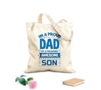 AILOONG Bolsas de lona con estampados personalizables Soy un orgulloso padre de un hijo increíble. Plantilla tipográfica para el Día del Padre. Tela de 340g/m² de grosor Combina con la ropa
