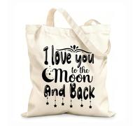 AILOONG Bolsas de lona con estampados personalizables Te amo hasta la luna y más allá tipografía Tela de 12 oz de grosor Combina con la ropa 25x30cm Pequeño