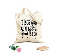 AILOONG Bolsas de lona con estampados personalizables Te amo hasta la luna y más allá tipografía Tela de 12 oz de grosor Combina con la ropa 25x30cm Pequeño