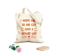 AILOONG Bolsas de lona con estampados personalizables Trabajo duro para que mi gato pueda tener una vida mejor. Tela de 340g/m² de grosor Combina con la ropa