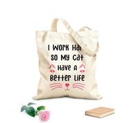 AILOONG Bolsas de lona con estampados personalizables Trabajo duro para que mi gato pueda tener una vida mejor. Tela de 12 oz de grosor Combina con la ropa 31x36cm Mediano