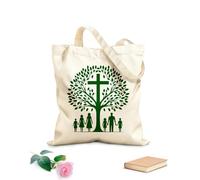 AILOONG Bolsas de lona con impresión digital Árbol genealógico con silueta de cruz que representa la unidad de la herencia de la fe. Tela de 340g/m² de grosor Se usa como neceser