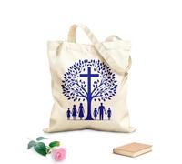 AILOONG Bolsas de lona con impresión digital Árbol genealógico con silueta de cruz que representa la unidad de la herencia de la fe. Tela de 340g/m² de grosor Se usa como neceser