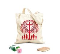 AILOONG Bolsas de lona con impresión digital Árbol genealógico con silueta de cruz que representa la unidad de la herencia de la fe. Tela de 340g/m² de grosor Se usa como neceser
