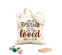 AILOONG Bolsas de lona con impresión digital Diseño de impresión tipográfica con cita de amor familiar y así juntos construyeron una vida que amaban. Tela de 340g/m² de grosor Se usa como neceser