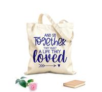AILOONG Bolsas de lona con impresión digital Diseño de impresión tipográfica con cita de amor familiar y así juntos construyeron una vida que amaban. Tela de 340g/m² de grosor Se usa como neceser