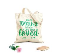 AILOONG Bolsas de lona con impresión digital Diseño de impresión tipográfica con cita de amor familiar y así juntos construyeron una vida que amaban. Tela de 340g/m² de grosor Se usa como neceser