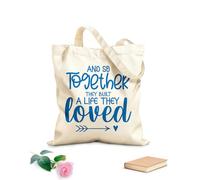 AILOONG Bolsas de lona con impresión digital Diseño de impresión tipográfica con cita de amor familiar y así juntos construyeron una vida que amaban. Tela de 340g/m² de grosor Se usa como neceser