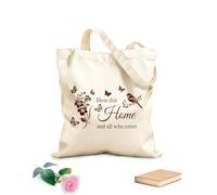 AILOONG Bolsas de lona con impresión digital Frases inspiradoras para la familia: Bendice este hogar y a todos los que entren. Diseño de palabras. Tela de 340g/m² de grosor Plegable