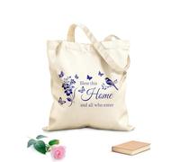 AILOONG Bolsas de lona con impresión digital Frases inspiradoras para la familia: Bendice este hogar y a todos los que entren. Diseño de palabras. Tela de 340g/m² de grosor Plegable