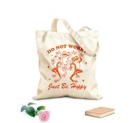 AILOONG Bolsas de lona con impresión digital No te preocupes, solo sé alegre, rana, tipografía divertida, animal gracioso, rana vintage Tela de 340g/m² de grosor Se usa como neceser