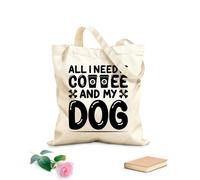 AILOONG Bolsas de lona con impresión digital Tela de 12 oz de grosor Amante de los perros y los gráficos. Todo lo que necesito es café y mi perro. Se usa como neceser 25x30cm Pequeño