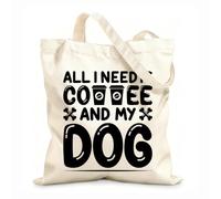 AILOONG Bolsas de lona con impresión digital Tela de 12 oz de grosor Amante de los perros y los gráficos. Todo lo que necesito es café y mi perro. Se usa como neceser 31x36cm Mediano