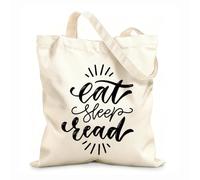 AILOONG Bolsas de lona con impresión digital Tela de 12 oz de grosor Comer, dormir, leer, cita inspiradora y motivadora, letras a mano y arte. Se usa como neceser 31x36cm Mediano