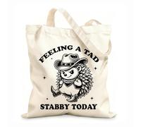 AILOONG Bolsas de lona con impresión digital Tela de 12 oz de grosor Me siento un poco apuñalado hoy erizo tipografía hilarante animal gracioso erizo vintage Se usa como neceser 35x40cm Grande