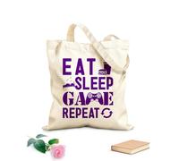 AILOONG Bolsas de lona con impresión digital Tela de 340g/m² de grosor comer dormir juego repetir juego citas emblema videojuegos amor juegos Se usa como neceser