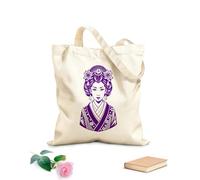 AILOONG Bolsas de lona con impresión digital Tela de 340g/m² de grosor Elegante geisha con kimono japonés tradicional y adornos florales para el cabello. Se usa como neceser