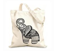 AILOONG Bolsas de mano de poliéster y algodón Adorno de elefante pequeño con patrones de animales y flores Tela de 12 oz de grosor Se usa como neceser 35x40cm Grande