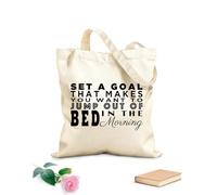 AILOONG Bolsas de mano de poliéster y algodón FÍJATE UNA META QUE TE HAGA QUIERIR VOLVER DE LA CAMA POR LA MAÑANA Tela de 340g/m² de grosor Bolsa para dibujar