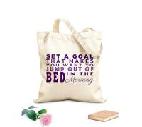 AILOONG Bolsas de mano de poliéster y algodón FÍJATE UNA META QUE TE HAGA QUIERIR VOLVER DE LA CAMA POR LA MAÑANA Tela de 340g/m² de grosor Bolsa para dibujar