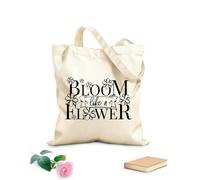 AILOONG Bolsas de mano de poliéster y algodón Frase Florecer como una flor Palabras florales Tela de 12 oz de grosor Se usa como neceser 31x36cm Mediano