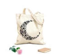 AILOONG Bolsas de mano de poliéster y algodón Tela de 12 oz de grosor Flores florales de luna creciente Buenas noches Se usa como neceser 25x30cm Pequeño