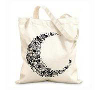 AILOONG Bolsas de mano de poliéster y algodón Tela de 12 oz de grosor Flores florales de luna creciente Buenas noches Se usa como neceser 31x36cm Mediano