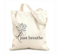 AILOONG Bolsas de mano de poliéster y algodón Tela de 12 oz de grosor Logotipo de Just Breathe con cita de yoga, meditación y patrón de flor de loto Se usa como neceser 31x36cm Mediano