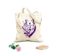AILOONG Bolsas de mano de poliéster y algodón Tela de 340g/m² de grosor Retrato de cabeza floral con flores, lobo tribal Se usa como neceser