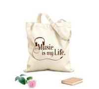 AILOONG Bolsas de tela con impresión de alta definición Auriculares de música La música es mi vida Rock Pop Amantes de la música Concierto Tela de 340g/m² de grosor Reutilizable