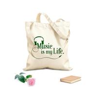 AILOONG Bolsas de tela con impresión de alta definición Auriculares de música La música es mi vida Rock Pop Amantes de la música Concierto Tela de 340g/m² de grosor Reutilizable