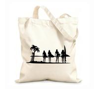 AILOONG Bolsas de tela con impresión de alta definición Chica surfista al atardecer surfeando olas del mar estilo playa deporte de verano Tela de 12 oz de grosor Reutilizable 25x30cm Pequeño