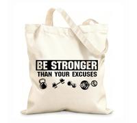 AILOONG Bolsas de tela con impresión de alta definición Es más fuerte que tus excusas. Entrenamiento con mancuernas en el gimnasio. Tela de 12 oz de grosor Reutilizable 31x36cm Mediano