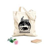 AILOONG Bolsas de tela con impresión de alta definición Letrero para acampar en tienda de campaña de viaje Happy Camper Tela de 12 oz de grosor Reutilizable 25x30cm Pequeño