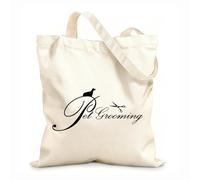 AILOONG Bolsas de tela con impresión de alta definición Logotipo de peluquería canina. Tienda de cuidado de mascotas. Gatos y perros. Tela de 12 oz de grosor Reutilizable 31x36cm Mediano