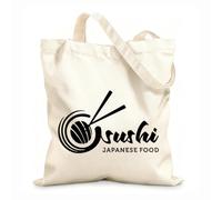 AILOONG Bolsas de tela con impresión de alta definición Logotipo de Sushi Planet Asia Food Cafetería japonesa Tela de 12 oz de grosor Reutilizable 25x30cm Pequeño