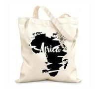 AILOONG Bolsas de tela con impresión de alta definición Mapa abstracto del continente africano con animales africanos Tela de 12 oz de grosor Reutilizable 31x36cm Mediano